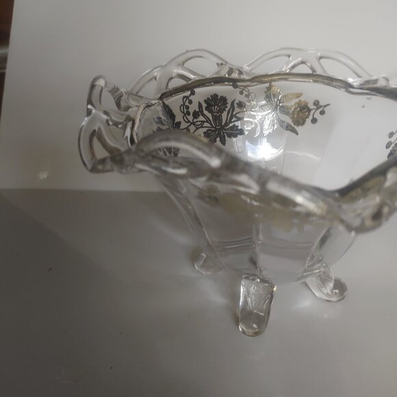 Vintage Imperial Glass Candy Bowl with Silver Floral overlay 7" diameter - Picture 3 of 6